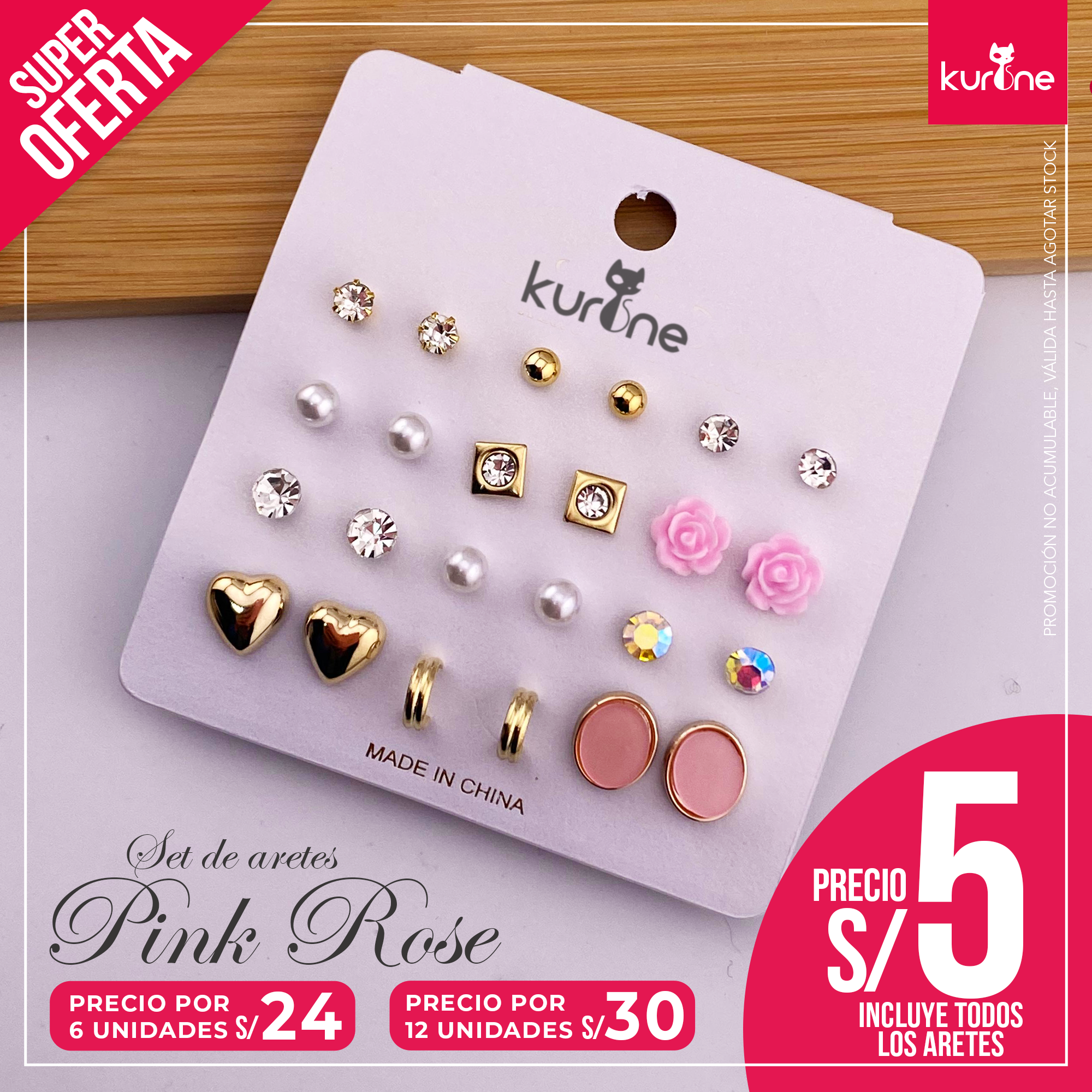 Set de Aretes Pink Rose