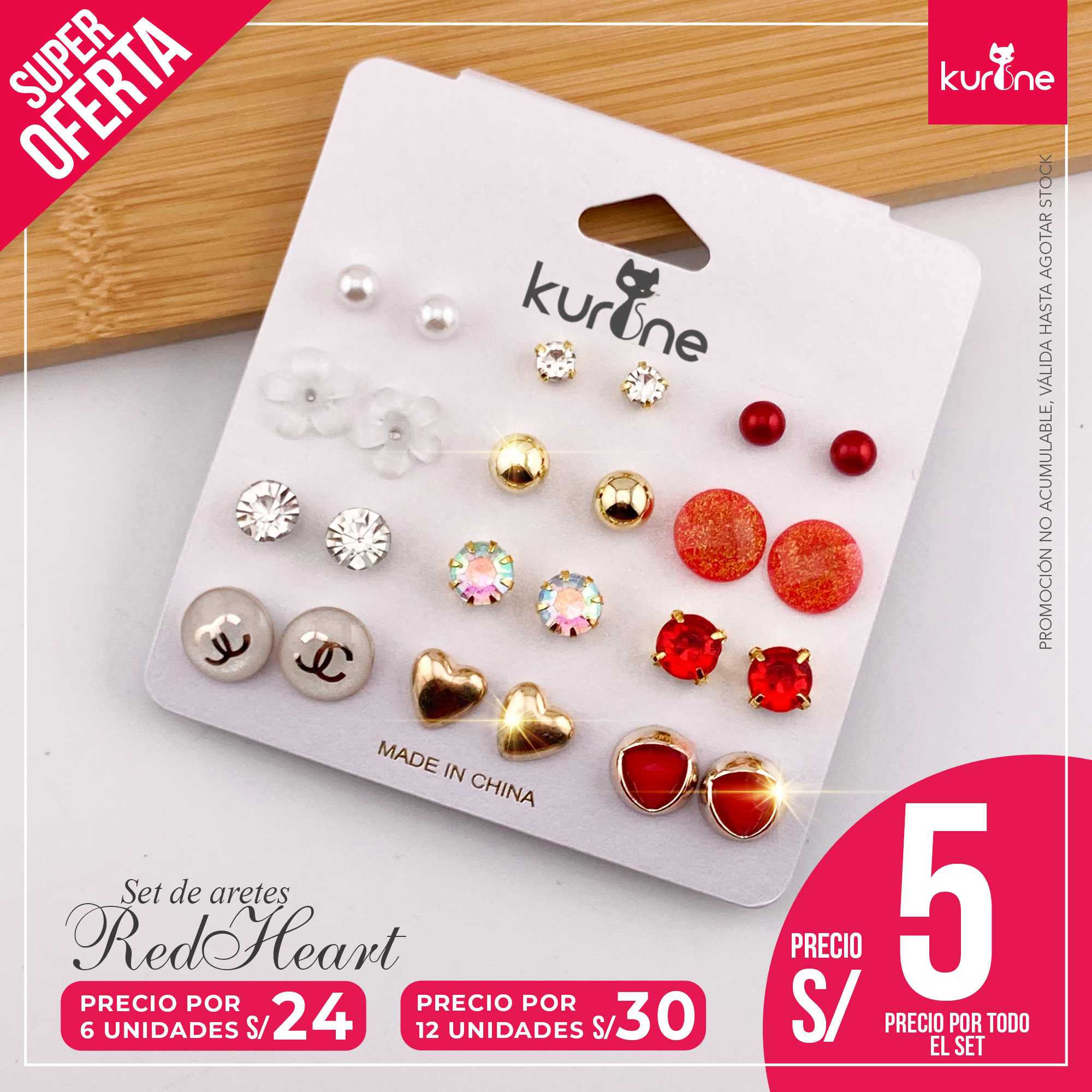 Set de Aretes Red Heart