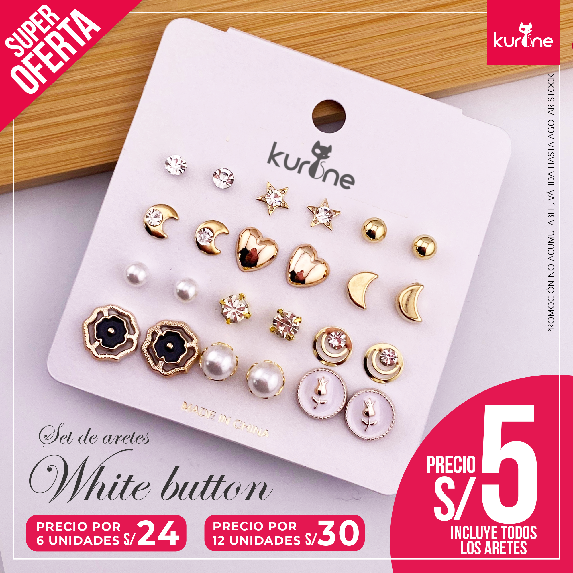 Set de Aretes White Button