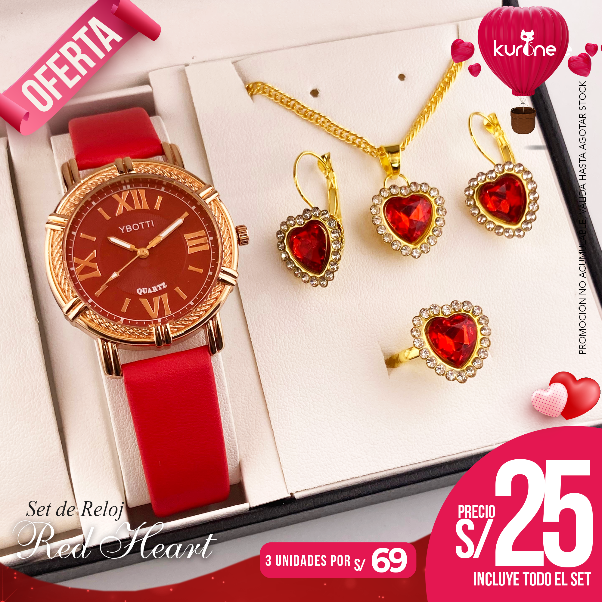 Set de Reloj Red Heart