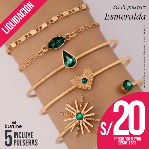 Set de pulseras esmeralda